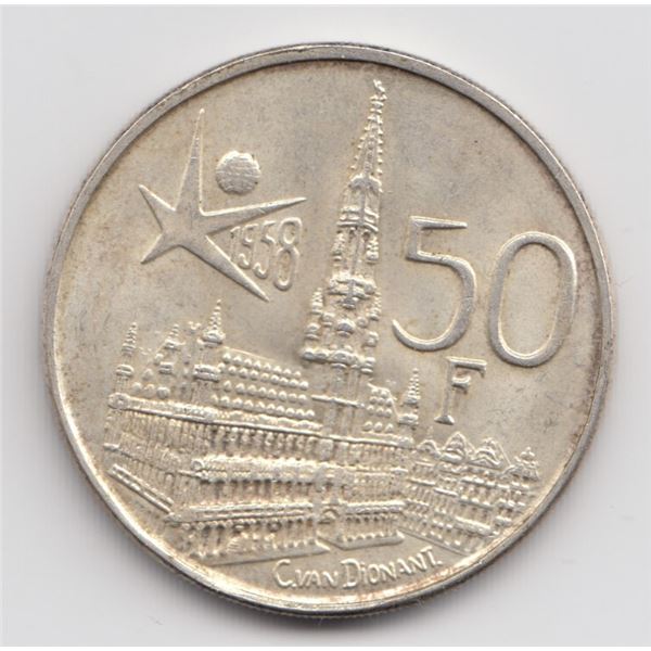 1958 Belgium 50 Franc Silver Coin