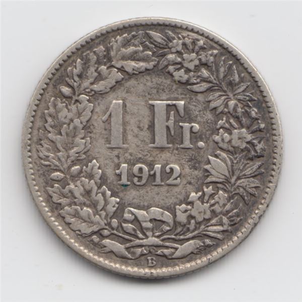 1912 Switzerland 1 Franc Silver Coin