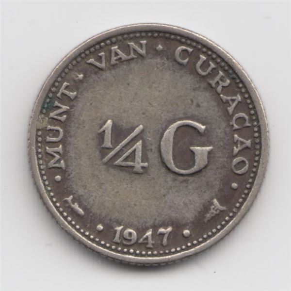 1947 Curacao 1/4 Gulden Silver Coin