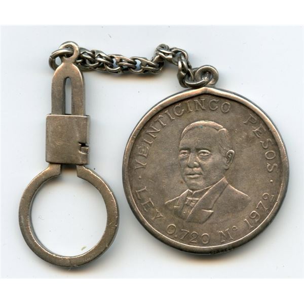 1972 Mexico 25 Pesos Silver Coin Keychain