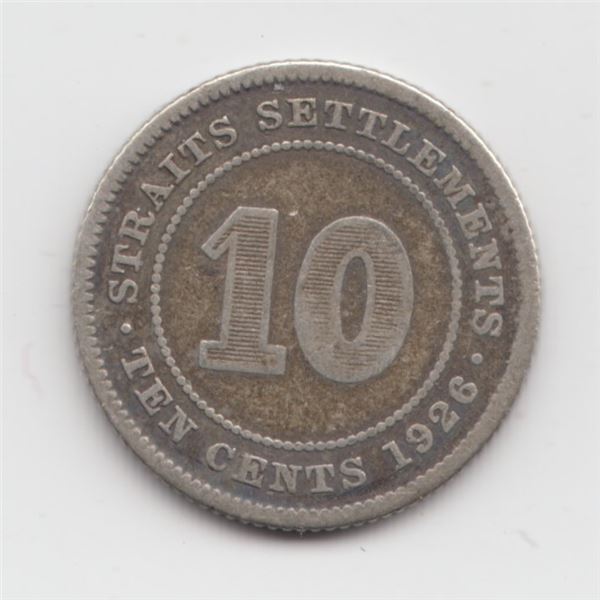 1926 Straits Settlements 10 Cent Silver Coin