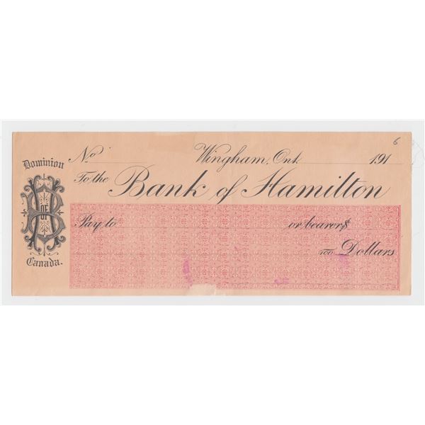 191_ Bank of Hamilton Unused Cheque