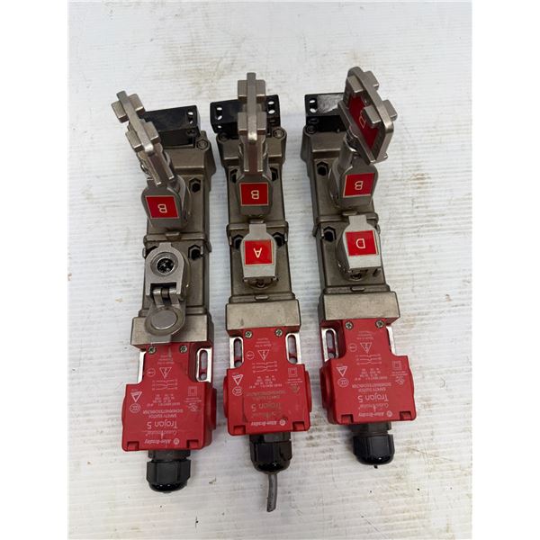 Lot (3) Allen-Bradley #Trojan 5 Safety Switches #440T-MDSSJ110D0B (QTY 1), #440T-MDSSJ110A0B (QTY 2)