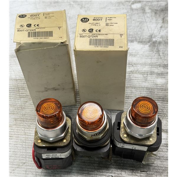 Lot of (5) Allen Bradley Pilot Lights 2-#800T-QT24R / 3-#800T-PT16