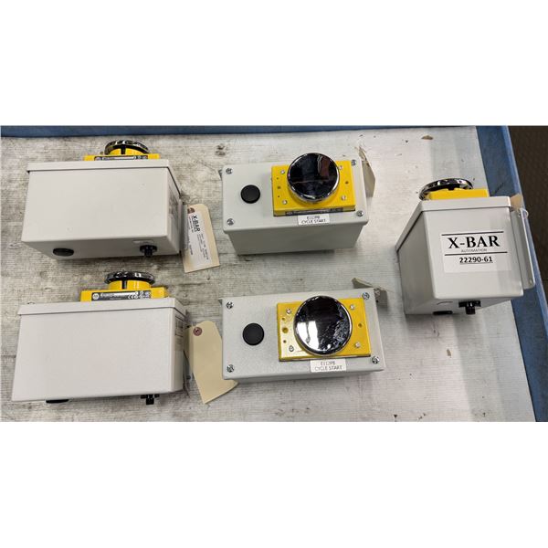(5) Allen Bradley #800P-F2CAV Palm Operated Cycle Starts w/E-Stop ECS-4142