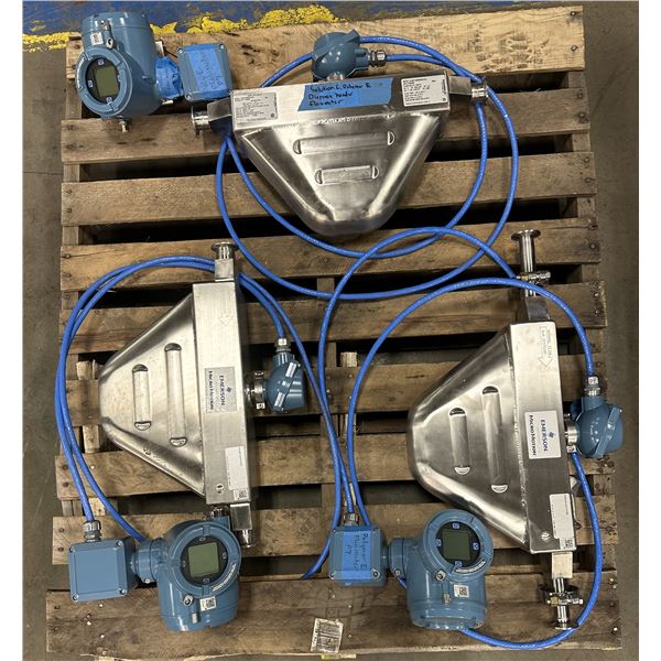 (3) Emerson #4200C12ABABZZZAZ Micro Motion Flow Meters w/#H100F138NRAAEZZZZ Flow Sensors