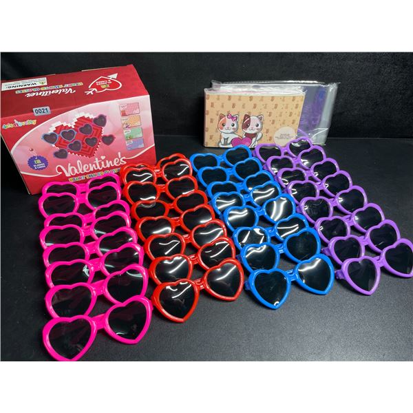 32-Pack Box of Heart Shaped Sunglasses (Multi-Color) - Brand New