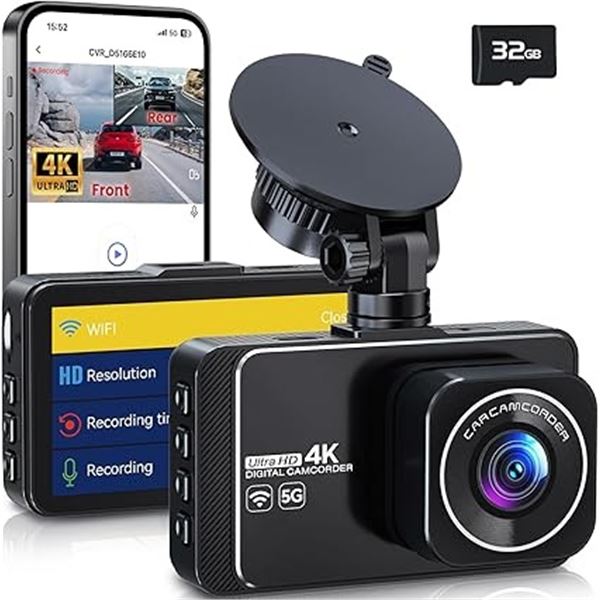 Dellfy 4K Dash Cam Front & Rear with WiFi/App Control - UHD, Night Vison, IPS Screen - New Sealed!