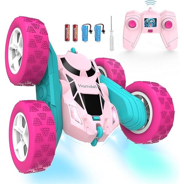Pink Remote Control Double-Sided R/C Stunt Car with LED Headlights - Flip/Stunt Car Toy - Brand New