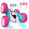 Image 1 : Pink Remote Control Double-Sided R/C Stunt Car with LED Headlights - Flip/Stunt Car Toy - Brand New