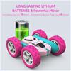 Image 7 : Pink Remote Control Double-Sided R/C Stunt Car with LED Headlights - Flip/Stunt Car Toy - Brand New