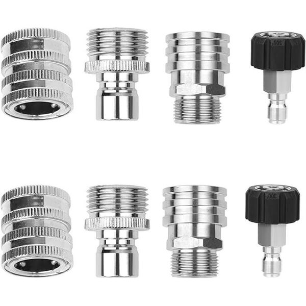 8PC Pressure Washer Adapter Set - Stainless Steel M22-14mm Quick Disconnect; 3/4" to 1/2" - New