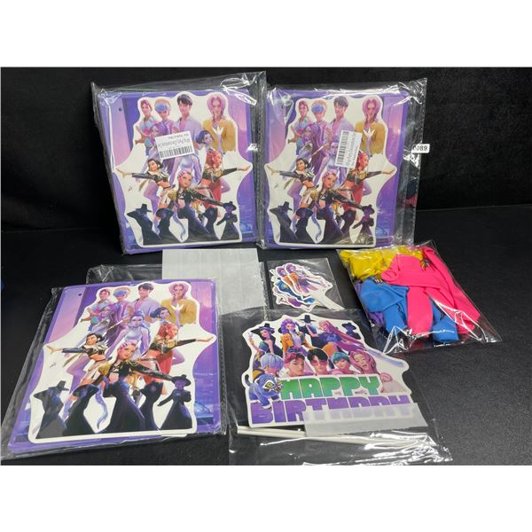 Lot of 3 K-POP Demon Hunters Birthday Party Sets - Includes Banners, Balloons, Cake Toppers, etc.