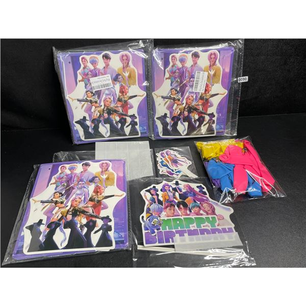 Lot of 3 K-POP Demon Hunters Birthday Party Sets - Includes Banners, Balloons, Cake Toppers, etc.
