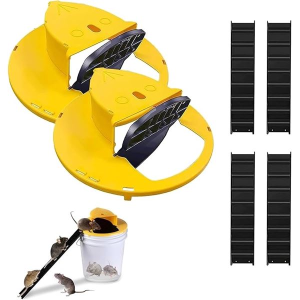 2-Pack of Automatic Bucket Mouse Traps; Humane Design - Fits 5-Gallon Buckets - New