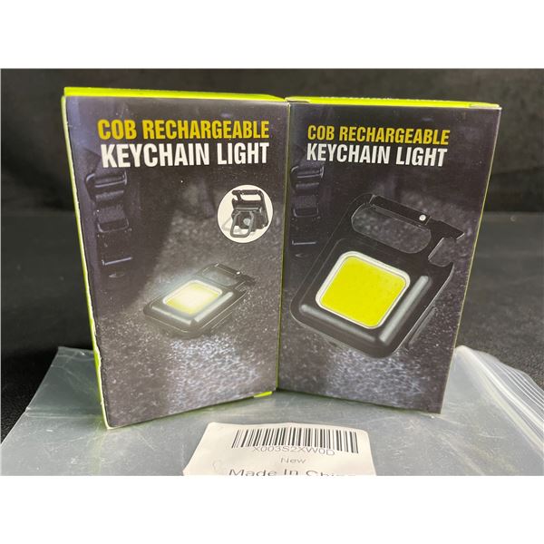 2-Pack COB Rechargeable Keychain Lights/Magnetic Powerful/Bright Pocket Flashlights - New