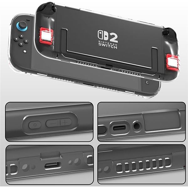 Clear Protective Case for Nintendo Switch 2 with Built-In Game Card Slots/Holders - Soft TPU - New