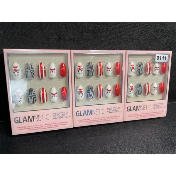3 Packs of Glamnetic Press-On Nail Sets; Short Almond Design (Crybaby Clown Art) - New