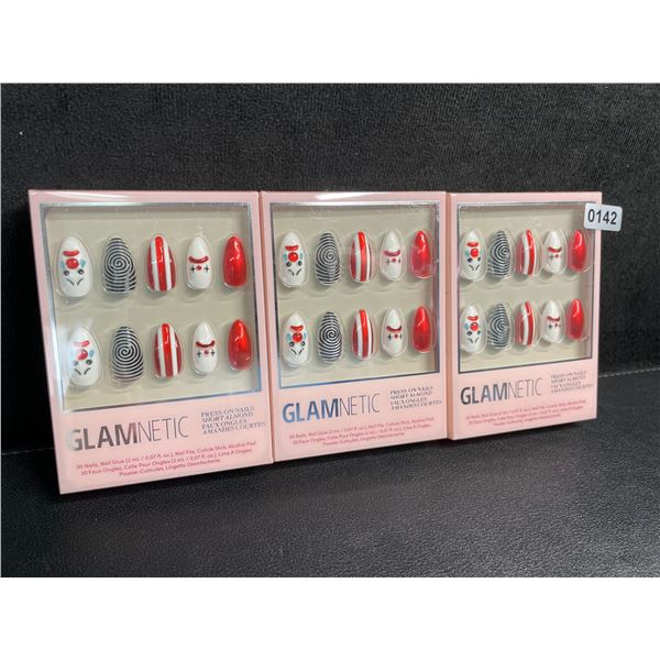 3 Packs of Glamnetic Press-On Nail Sets; Short Almond Design (Crybaby Clown Art) - New