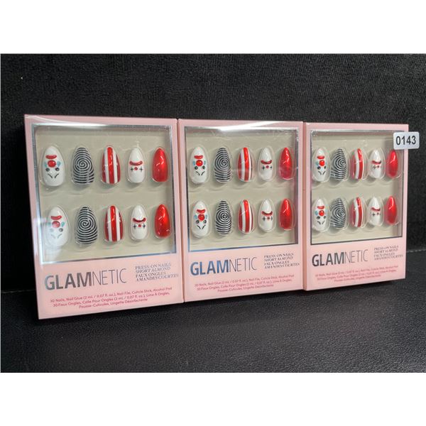 3 Packs of Glamnetic Press-On Nail Sets; Short Almond Design (Crybaby Clown Art) - New