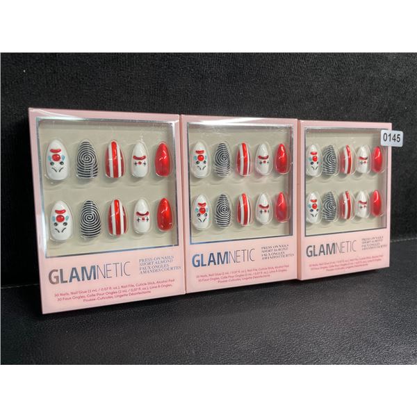 3 Packs of Glamnetic Press-On Nail Sets; Short Almond Design (Crybaby Clown Art) - New