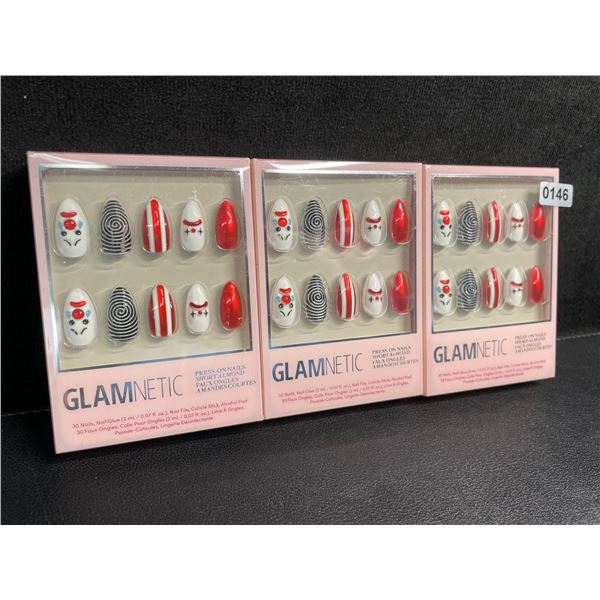 3 Packs of Glamnetic Press-On Nail Sets; Short Almond Design (Crybaby Clown Art) - New