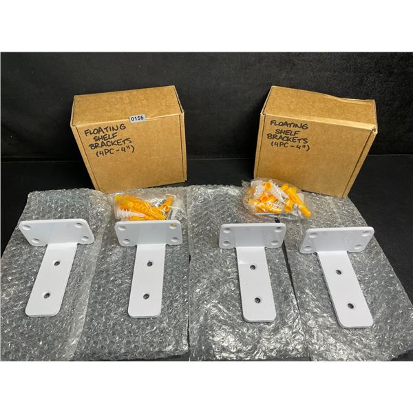 8PCS Heavy-Duty Floating Shelf Brackets; 4" Wall Mounted "L" Shelf Brackets (White) New in Box