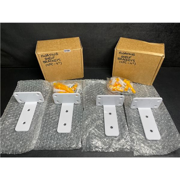 8PCS Heavy-Duty Floating Shelf Brackets; 4" Wall Mounted "L" Shelf Brackets (White) New in Box