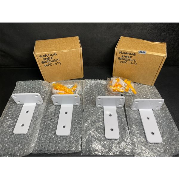8PCS Heavy-Duty Floating Shelf Brackets; 4" Wall Mounted "L" Shelf Brackets (White) New in Box