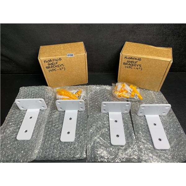 8PCS Heavy-Duty Floating Shelf Brackets; 4" Wall Mounted "L" Shelf Brackets (White) New in Box