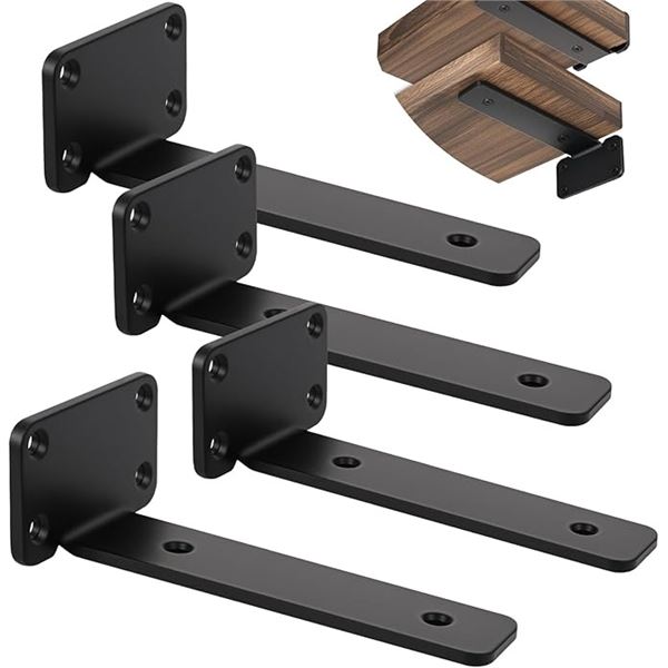 4PCS Heavy-Duty Floating Shelf Brackets; 5" Wall Mounted "L" Shelf Brackets (Black) New in Box