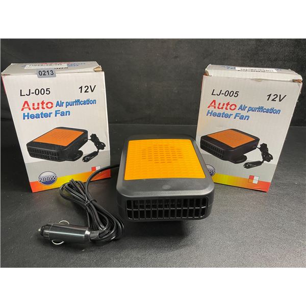 Lot of 2 Auto Air Purification Heater Fans - 200W - 12V Plug-In Design - Brand New