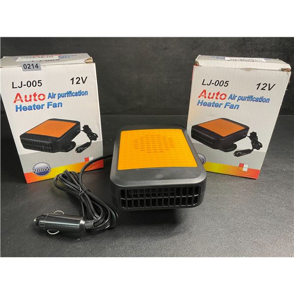 Lot of 2 Auto Air Purification Heater Fans - 200W - 12V Plug-In Design - Brand New