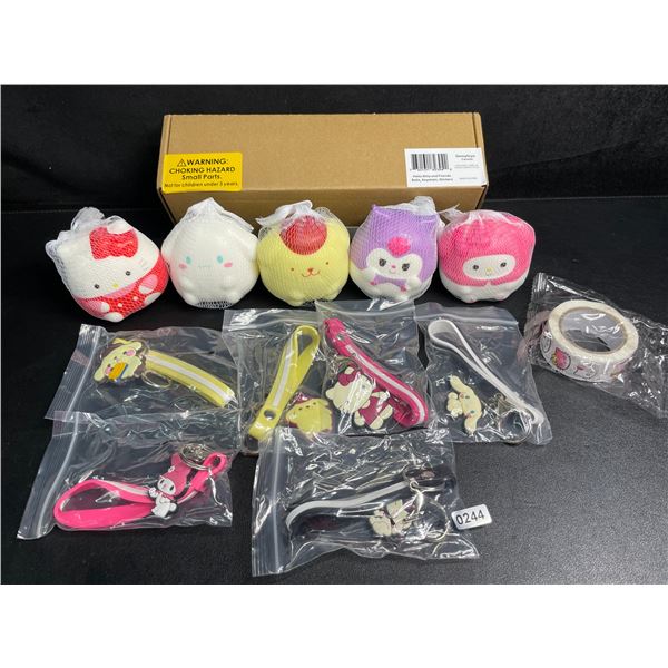 12PC Hello Kitty & Friends Squishies/Keychains/Sticker Set - New in Box