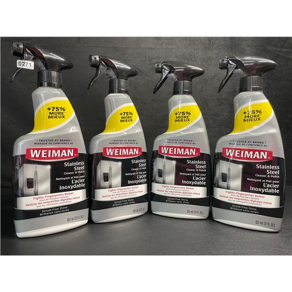 Lot of 4 Weiman Stainless Steel Cleaner & Polish Sprays (651ml) For Streak-Free Shine - New