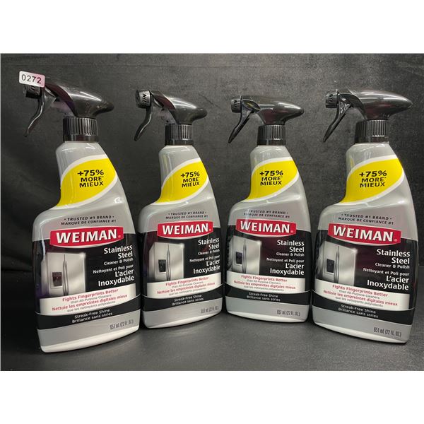 Lot of 4 Weiman Stainless Steel Cleaner & Polish Sprays (651ml) For Streak-Free Shine - New
