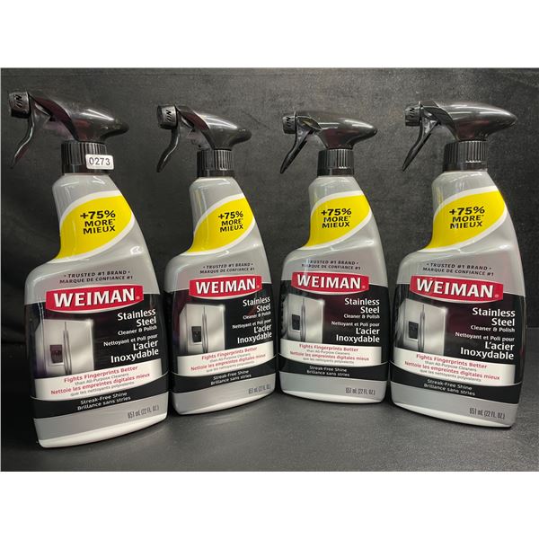 Lot of 4 Weiman Stainless Steel Cleaner & Polish Sprays (651ml) For Streak-Free Shine - New