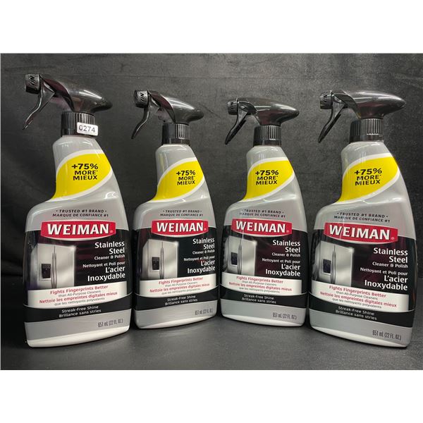 Lot of 4 Weiman Stainless Steel Cleaner & Polish Sprays (651ml) For Streak-Free Shine - New
