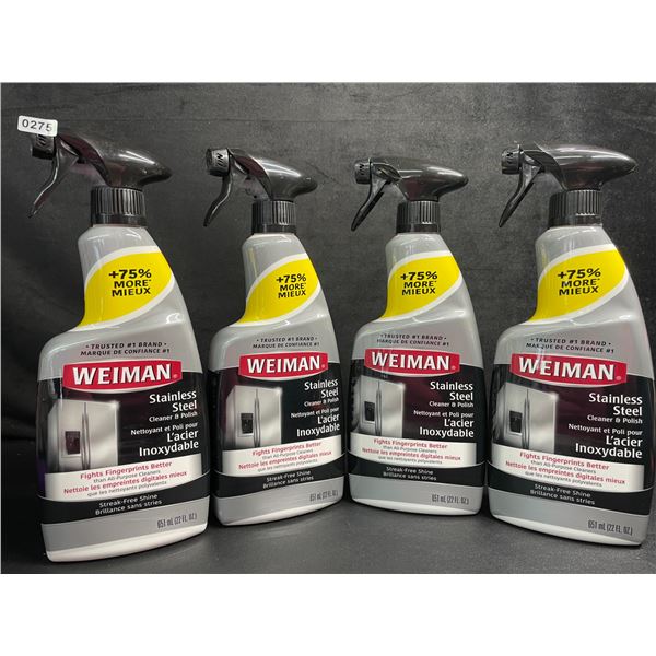 Lot of 4 Weiman Stainless Steel Cleaner & Polish Sprays (651ml) For Streak-Free Shine - New