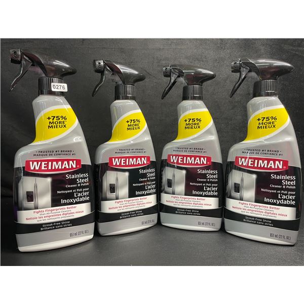 Lot of 4 Weiman Stainless Steel Cleaner & Polish Sprays (651ml) For Streak-Free Shine - New
