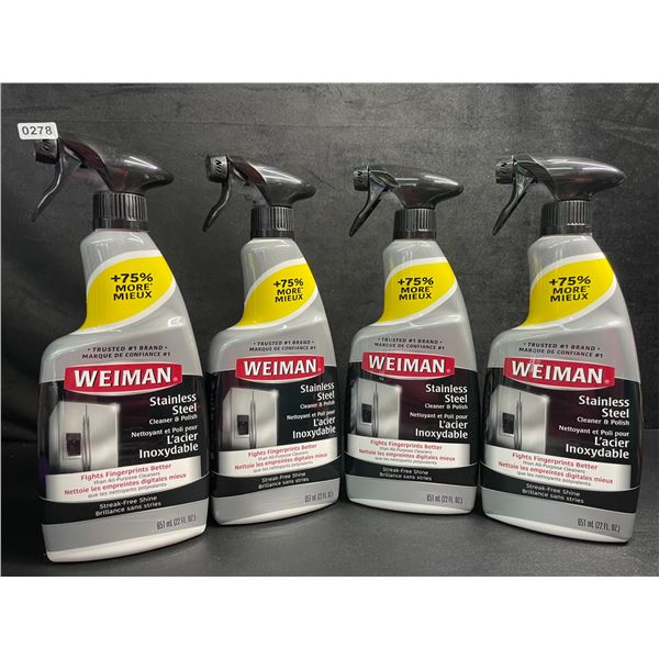 Lot of 4 Weiman Stainless Steel Cleaner & Polish Sprays (651ml) For Streak-Free Shine - New