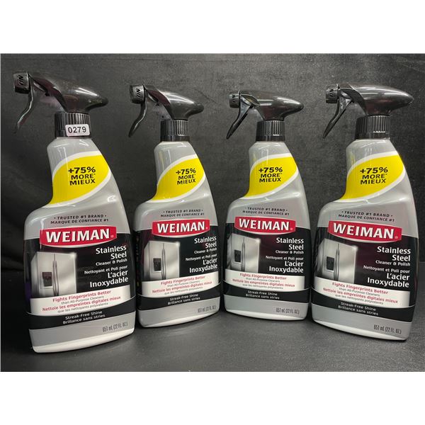 Lot of 4 Weiman Stainless Steel Cleaner & Polish Sprays (651ml) For Streak-Free Shine - New