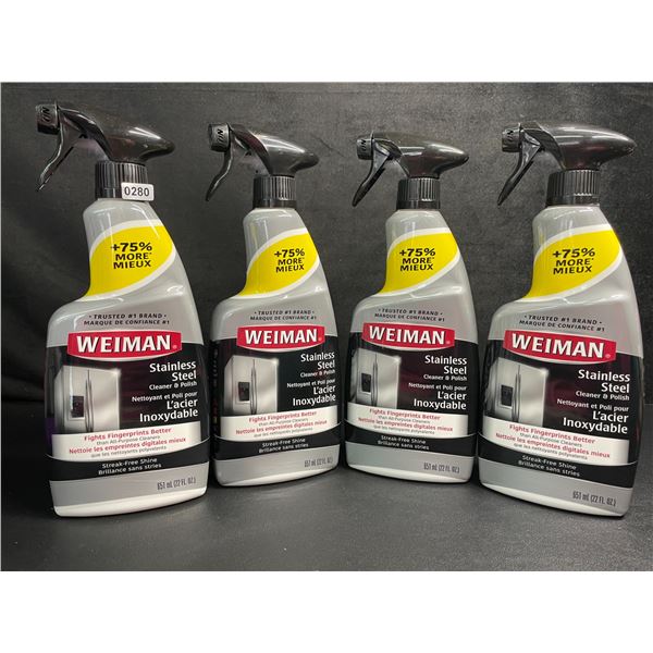 Lot of 4 Weiman Stainless Steel Cleaner & Polish Sprays (651ml) For Streak-Free Shine - New