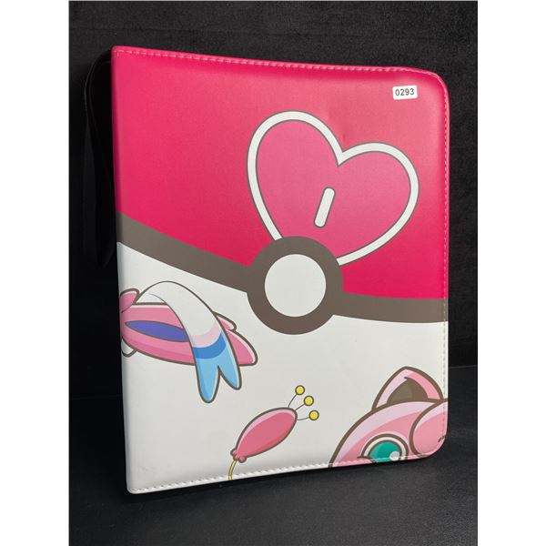 Large Leather Pokemon Card Storage Binder - Pink Sylveon/Jigglypuff Design; 12-Pocket Pages - New