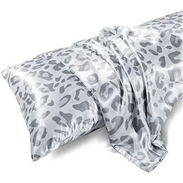Lot of 2 Satin Silver Leopard Body Pillow Covers - Cooling Silky Long Pillow Cases (20" x 54") - New