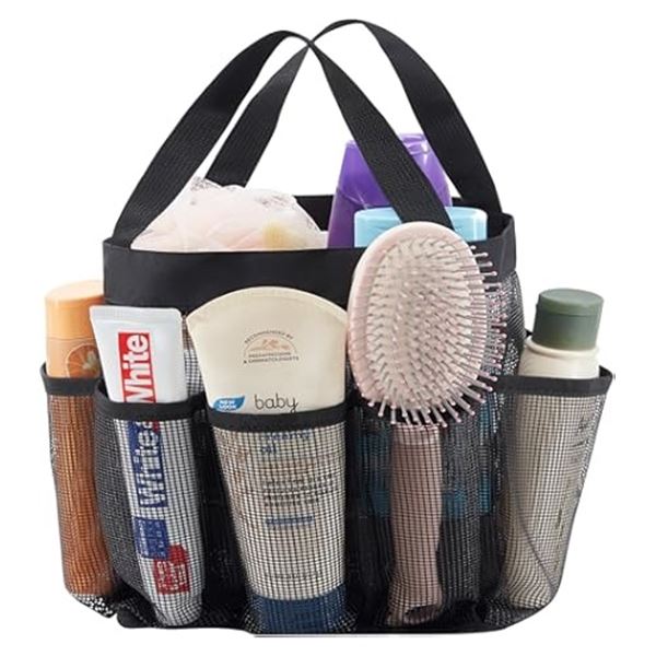 Lot of 3 Portable Mesh Shower Caddy bags/Drawstring Shower Tote Bags with Side Pockets (Blue) New