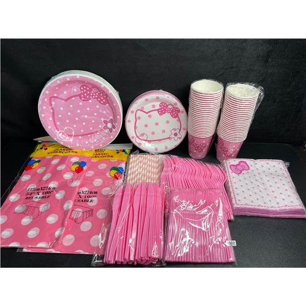 HUGE Hello Kitty Birthday Party Supply Set (Plates, Cups, Spoons, Forks, 2x Tablecloths, Straws) New