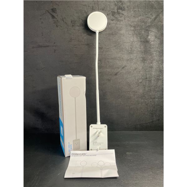 Flexible 20" LED Reading Light with Plug & Socket (Great for Nightstands/Behind Beds) White - New