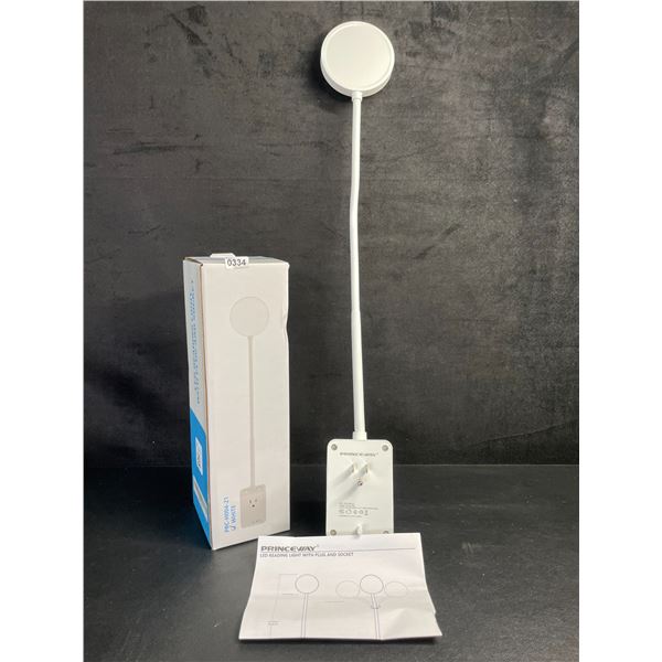 Flexible 20" LED Reading Light with Plug & Socket (Great for Nightstands/Behind Beds) White - New