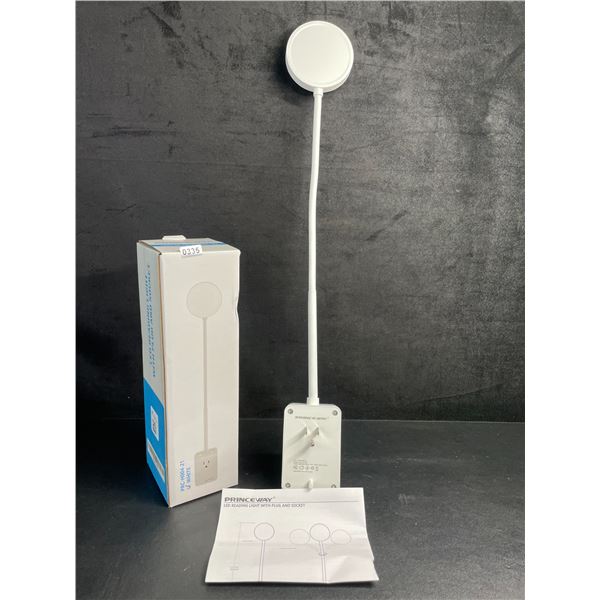 Flexible 20" LED Reading Light with Plug & Socket (Great for Nightstands/Behind Beds) White - New